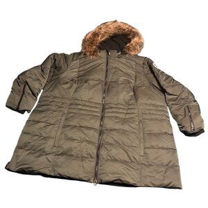 Arctic Expedition Olive Green Quilted Zip Front Hybradown Coat W/ Hood 5XL